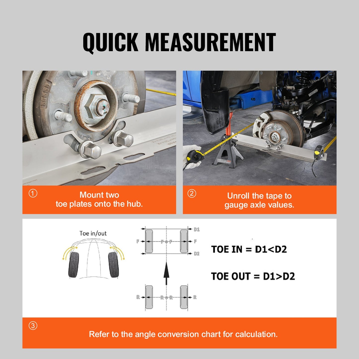 Wheel Alignment Tool, 2-Pack Toe Alignment Toe Plates, Stainless Steel Wheel Alignment Tool Plate, Toe Angle Accurate Measurement, Includes 2 Measuring Tapes & Conversion Chart - Image 6