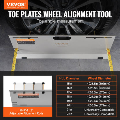 Wheel Alignment Tool, 2-Pack Alignment Tool Toe Plates, Stainless Steel Toe Angle Measurement Tool Plate, 4 Alignment Rods and Magnetic Slots, Includes Measuring Tapes & Conversion Chart - Image 2