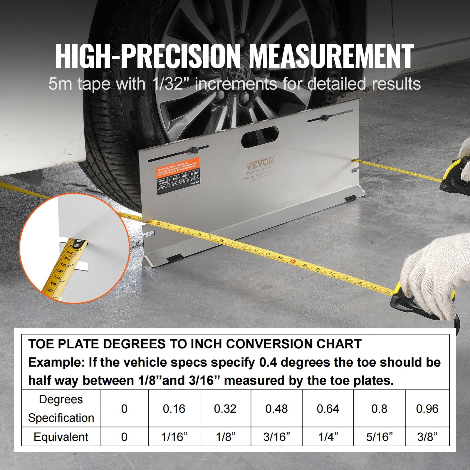 Wheel Alignment Tool, 2-Pack Alignment Tool Toe Plates, Stainless Steel Toe Angle Measurement Tool Plate, 4 Alignment Rods and Magnetic Slots, Includes Measuring Tapes & Conversion Chart - Image 3