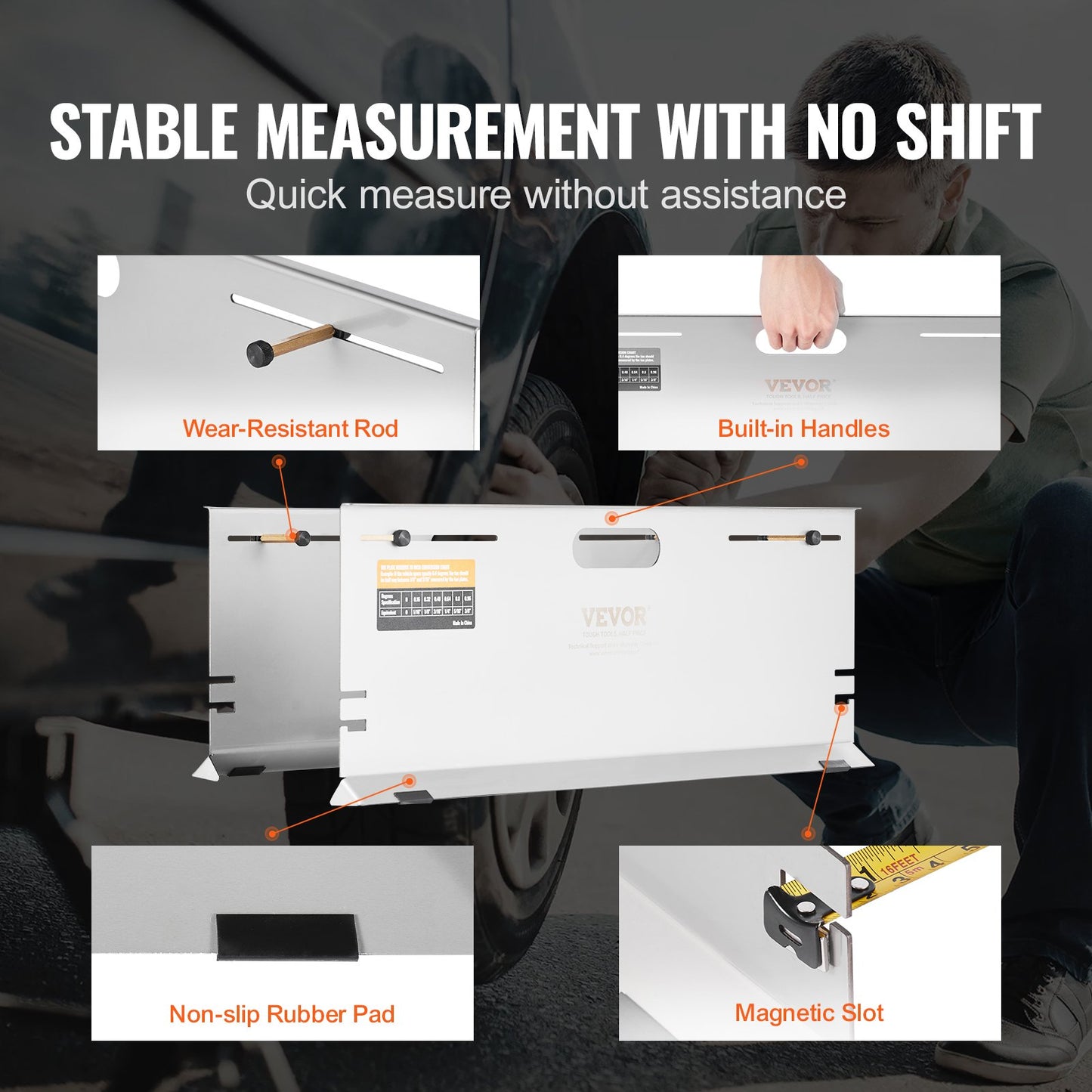 Wheel Alignment Tool, 2-Pack Alignment Tool Toe Plates, Stainless Steel Toe Angle Measurement Tool Plate, 4 Alignment Rods and Magnetic Slots, Includes Measuring Tapes & Conversion Chart - Image 4