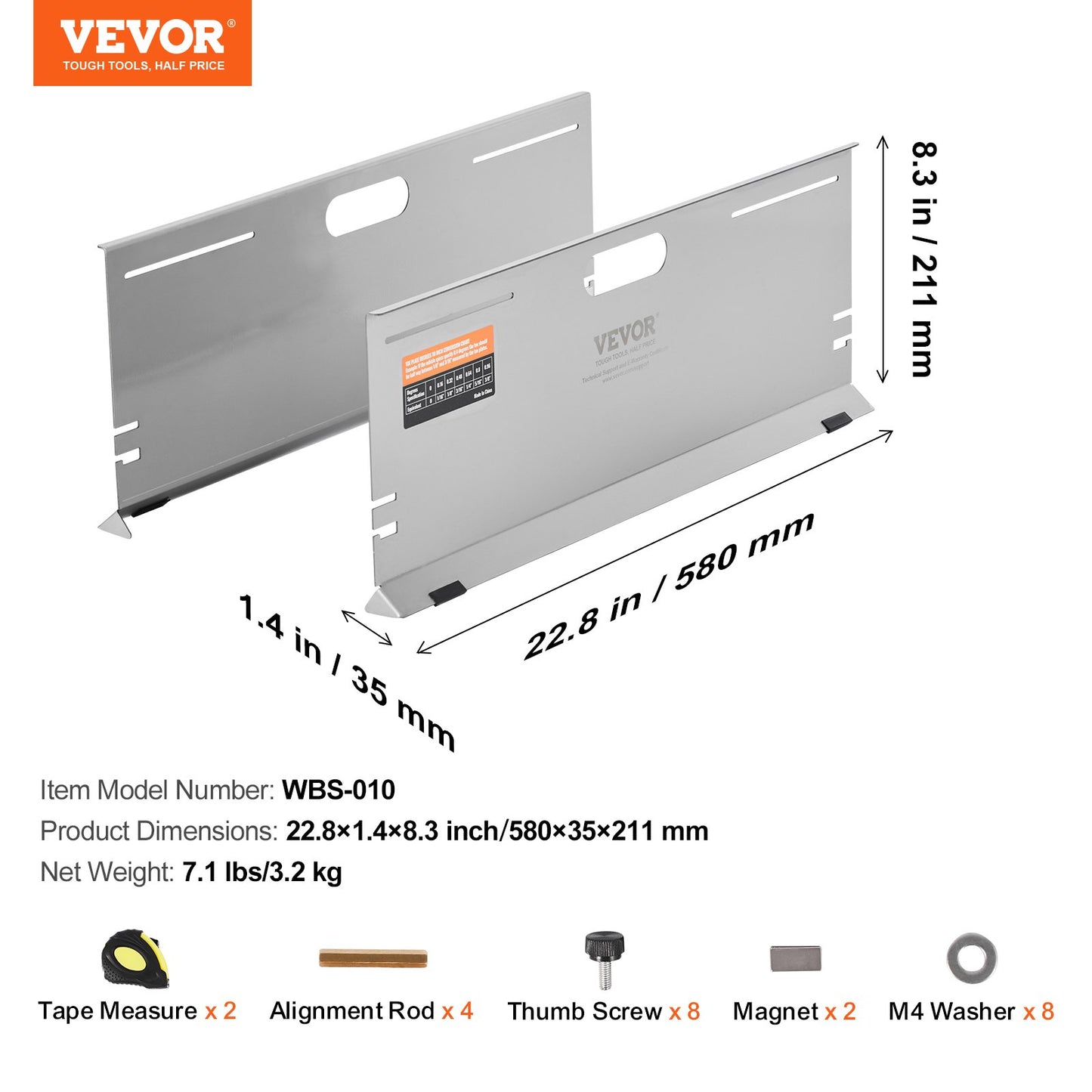 Wheel Alignment Tool, 2-Pack Alignment Tool Toe Plates, Stainless Steel Toe Angle Measurement Tool Plate, 4 Alignment Rods and Magnetic Slots, Includes Measuring Tapes & Conversion Chart - Image 7