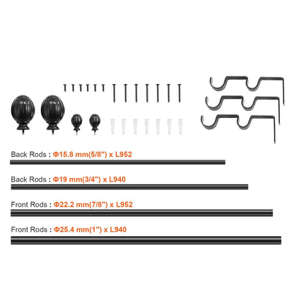 Double Rod Curtain Rods, 36-72 inches(3-6ft) Adjustable Length, Black Double Curtain Rods with Round Finials, 1" and 3/4" Diameter, Double Window Drapery Rod for Sheer and Blackout Curtains - Image 8