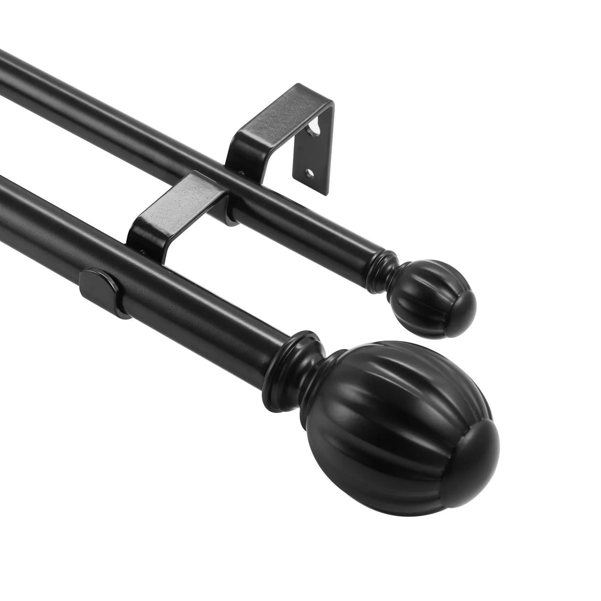 Double Rod Curtain Rods, 36-72 inches(3-6ft) Adjustable Length, Black Double Curtain Rods with Round Finials, 1" and 3/4" Diameter, Double Window Drapery Rod for Sheer and Blackout Curtains - Image 9