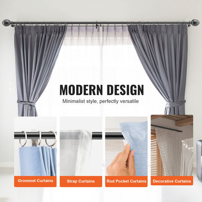 Double Rod Curtain Rods, 36-72 inches(3-6ft) Adjustable Length, Black Double Curtain Rods with Round Finials, 1" and 3/4" Diameter, Double Window Drapery Rod for Sheer and Blackout Curtains - Image 5