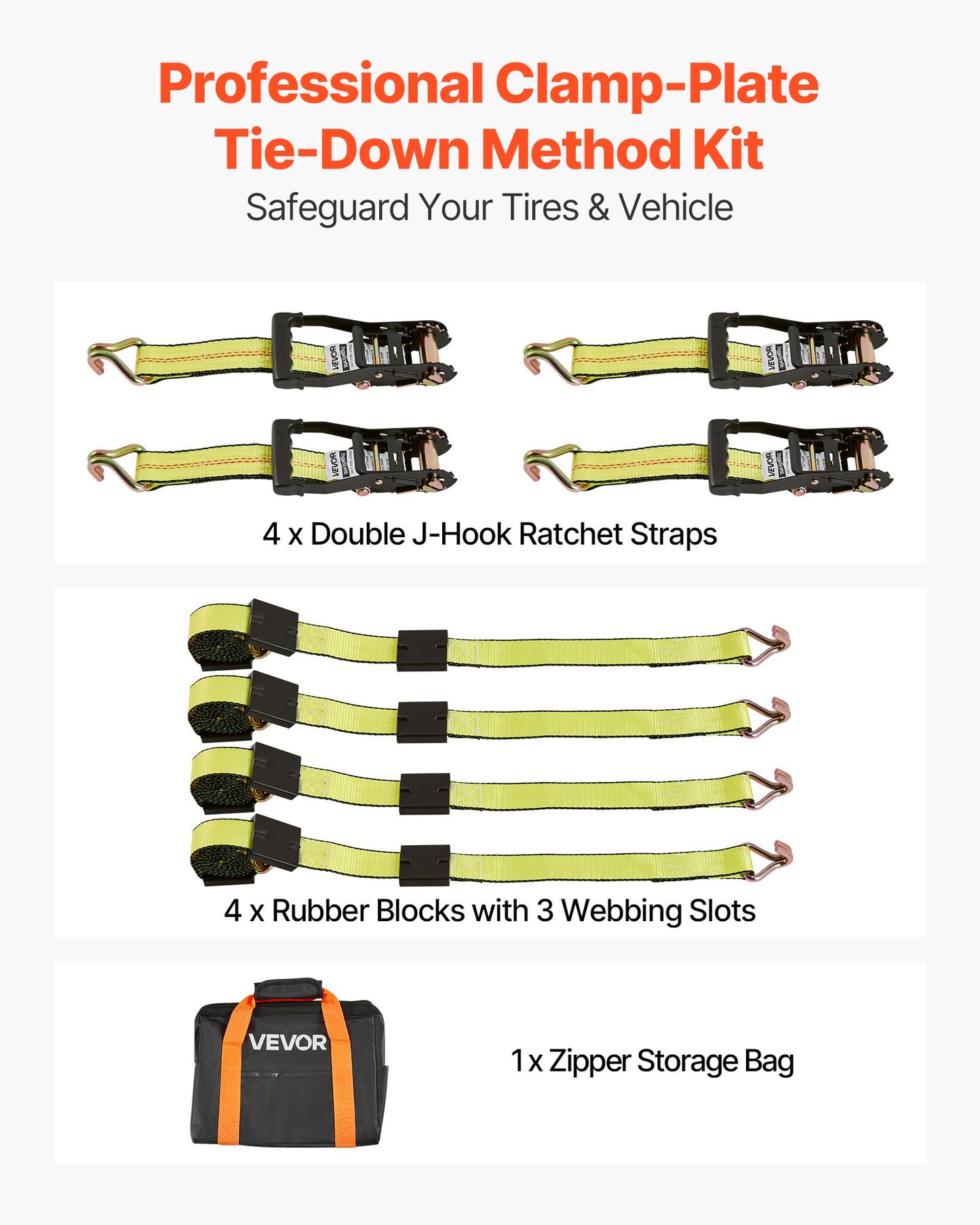 Wheel Chock Tie-Down Kit, Deck-Style Trailer Tie Down Strap, Car Tie Down Kit with J-Hook, Break Strength 4540 kg & Working Load 1512 kg Motorcycle Tie-Down System for SUVs, Trailers, Trucks - Image 2