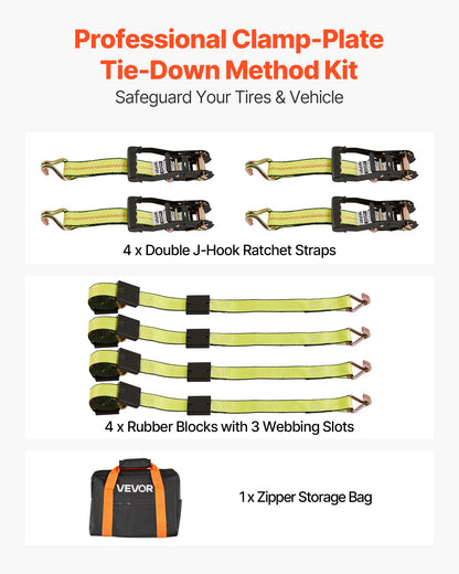 Wheel Chock Tie-Down Kit, Deck-Style Trailer Tie Down Strap, Car Tie Down Kit with J-Hook, Break Strength 4540 kg & Working Load 1512 kg Motorcycle Tie-Down System for SUVs, Trailers, Trucks - Image 2