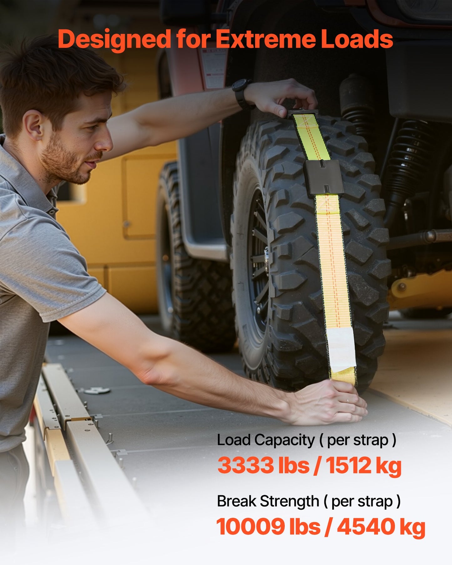 Wheel Chock Tie-Down Kit, Deck-Style Trailer Tie Down Strap, Car Tie Down Kit with J-Hook, Break Strength 4540 kg & Working Load 1512 kg Motorcycle Tie-Down System for SUVs, Trailers, Trucks - Image 3