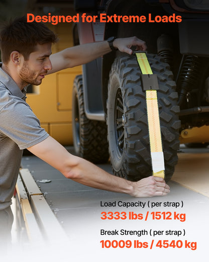 Wheel Chock Tie-Down Kit, Deck-Style Trailer Tie Down Strap, Car Tie Down Kit with J-Hook, Break Strength 4540 kg & Working Load 1512 kg Motorcycle Tie-Down System for SUVs, Trailers, Trucks - Image 3
