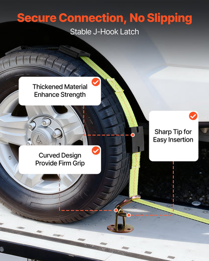 Wheel Chock Tie-Down Kit, Deck-Style Trailer Tie Down Strap, Car Tie Down Kit with J-Hook, Break Strength 4540 kg & Working Load 1512 kg Motorcycle Tie-Down System for SUVs, Trailers, Trucks - Image 5