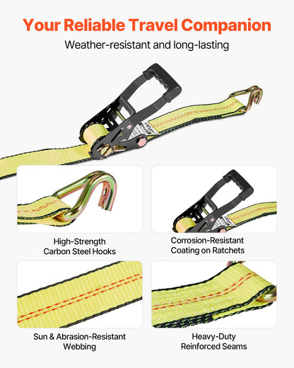 Wheel Chock Tie-Down Kit, Deck-Style Trailer Tie Down Strap, Car Tie Down Kit with J-Hook, Break Strength 4540 kg & Working Load 1512 kg Motorcycle Tie-Down System for SUVs, Trailers, Trucks - Image 6