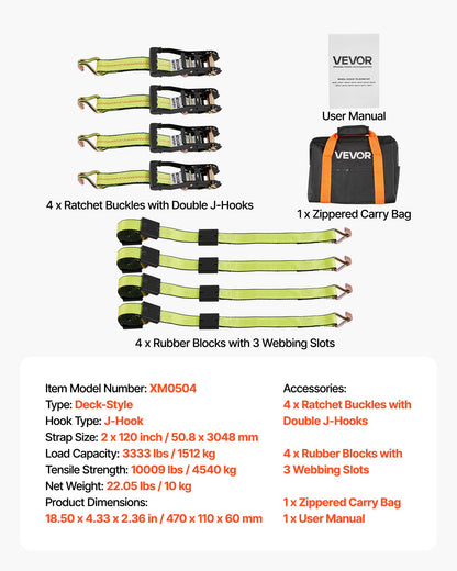 Wheel Chock Tie-Down Kit, Deck-Style Trailer Tie Down Strap, Car Tie Down Kit with J-Hook, Break Strength 4540 kg & Working Load 1512 kg Motorcycle Tie-Down System for SUVs, Trailers, Trucks - Image 7