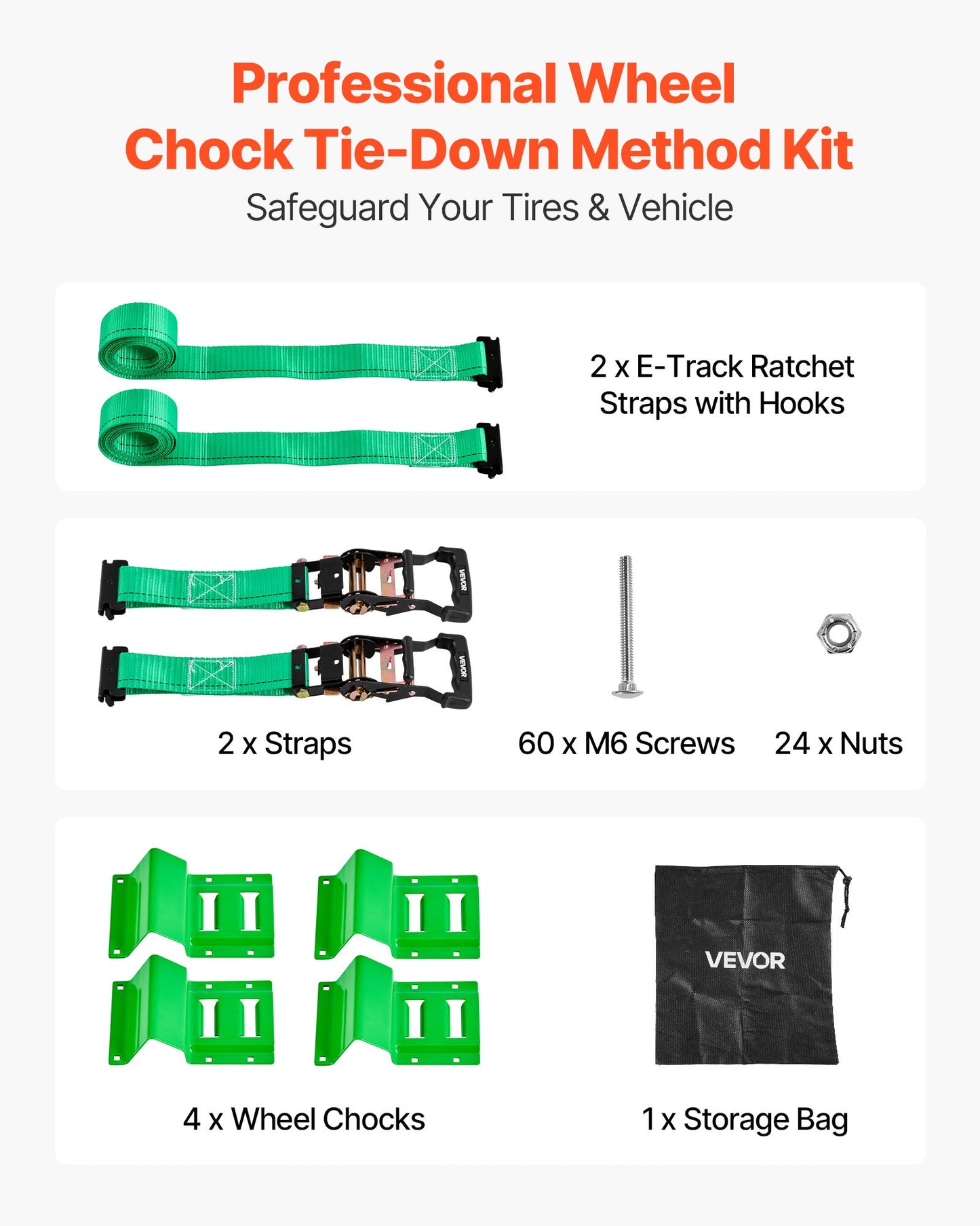 Wheel Chock Tie-Down Kit, Chock-Style Trailer Tie Down Strap, Car Tie Down Kit with Buckle, Break Strength 1986.73 kg & Working Load 662 kg Motorcycle Tie-Down System for ATVs, UTVs & Trailers - Image 2