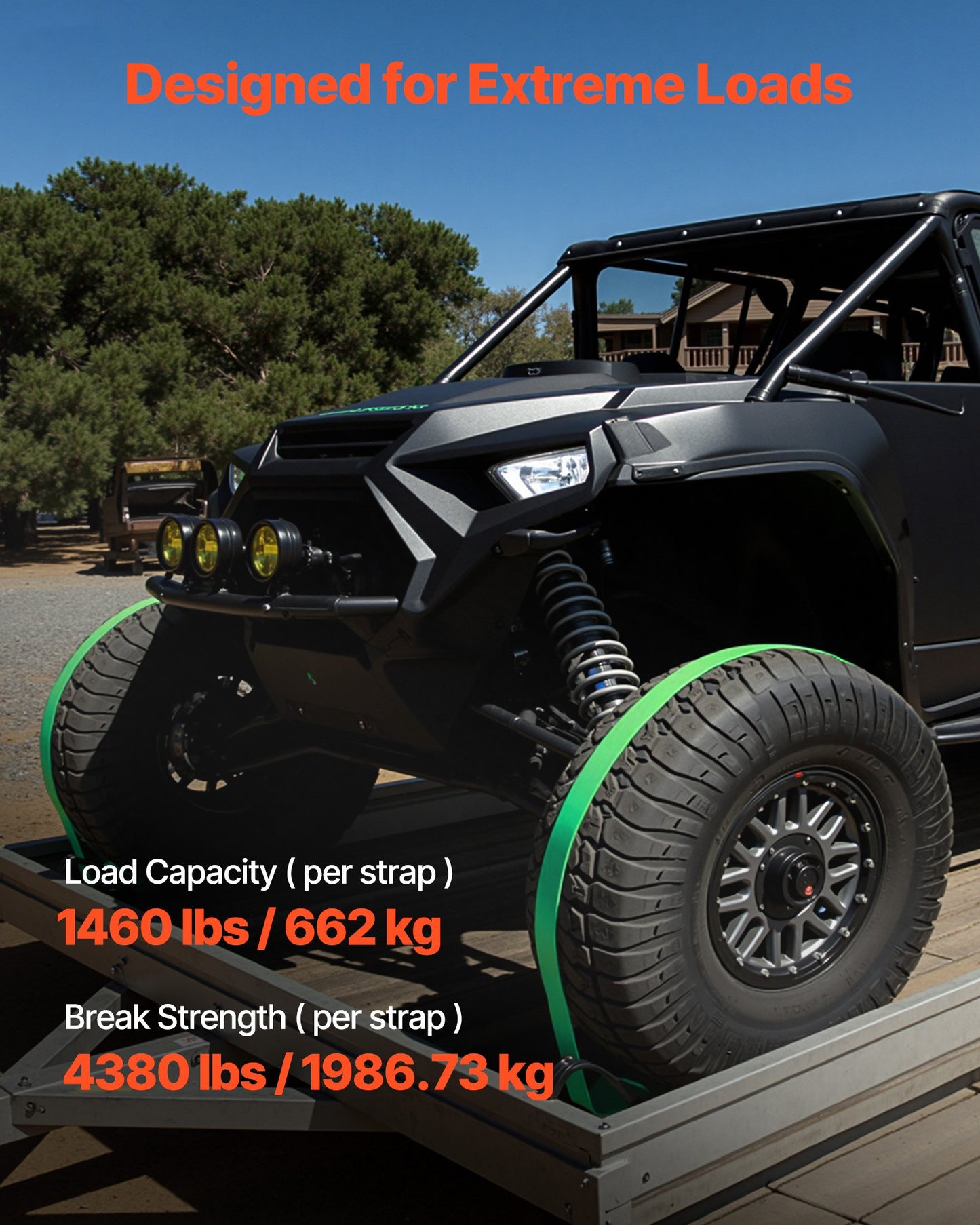 Wheel Chock Tie-Down Kit, Chock-Style Trailer Tie Down Strap, Car Tie Down Kit with Buckle, Break Strength 1986.73 kg & Working Load 662 kg Motorcycle Tie-Down System for ATVs, UTVs & Trailers - Image 3
