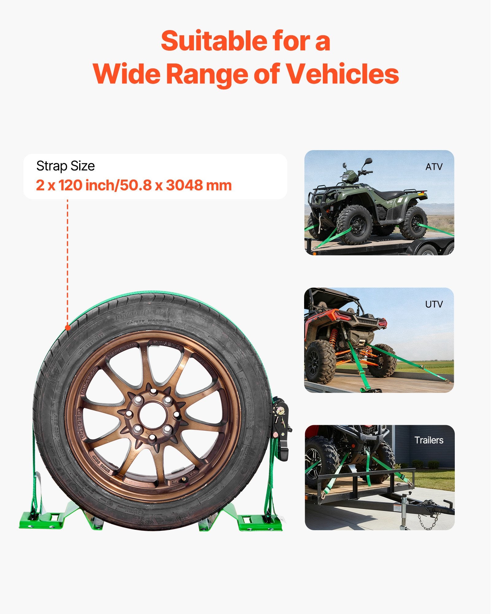 Wheel Chock Tie-Down Kit, Chock-Style Trailer Tie Down Strap, Car Tie Down Kit with Buckle, Break Strength 1986.73 kg & Working Load 662 kg Motorcycle Tie-Down System for ATVs, UTVs & Trailers - Image 4