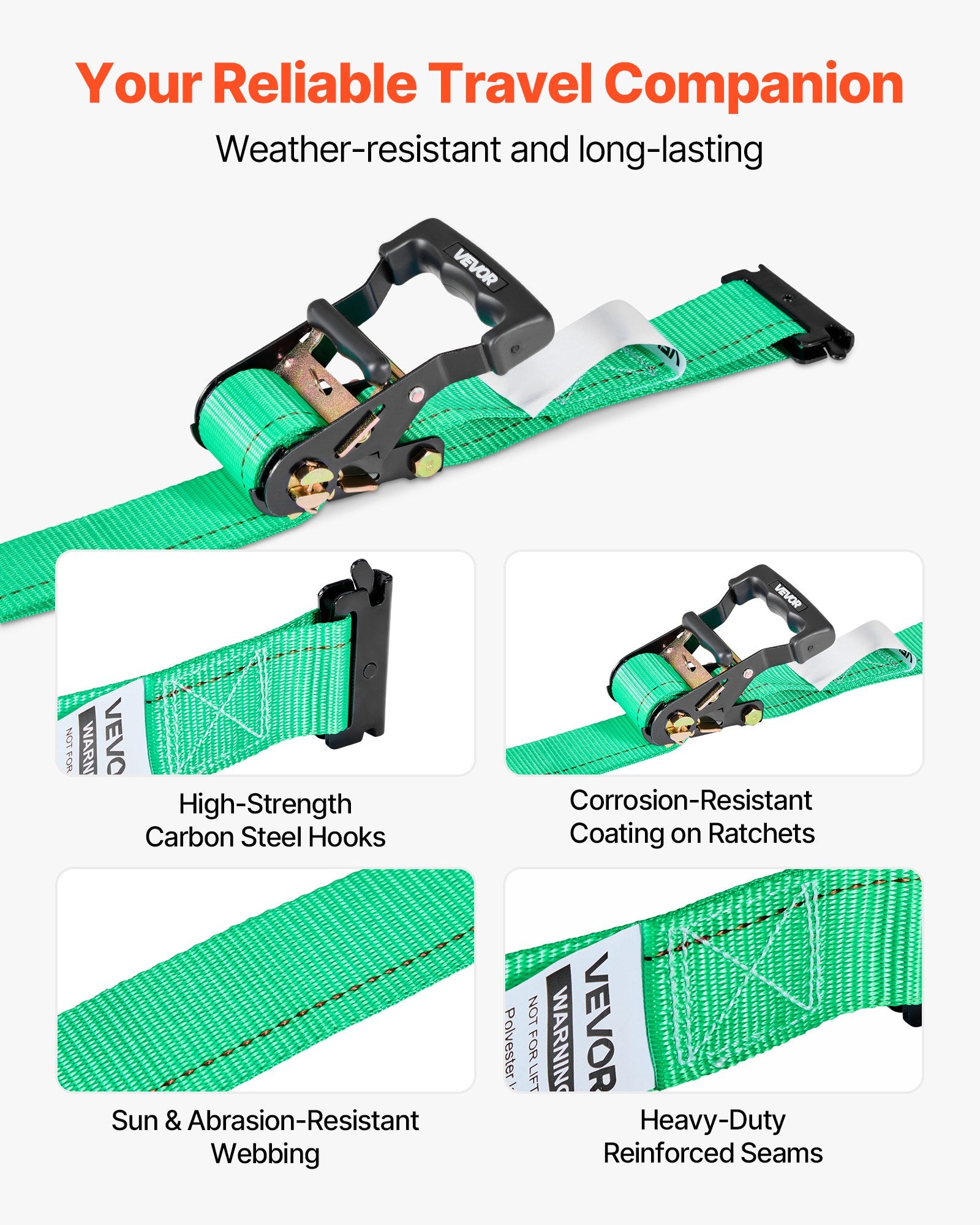 Wheel Chock Tie-Down Kit, Chock-Style Trailer Tie Down Strap, Car Tie Down Kit with Buckle, Break Strength 1986.73 kg & Working Load 662 kg Motorcycle Tie-Down System for ATVs, UTVs & Trailers - Image 6