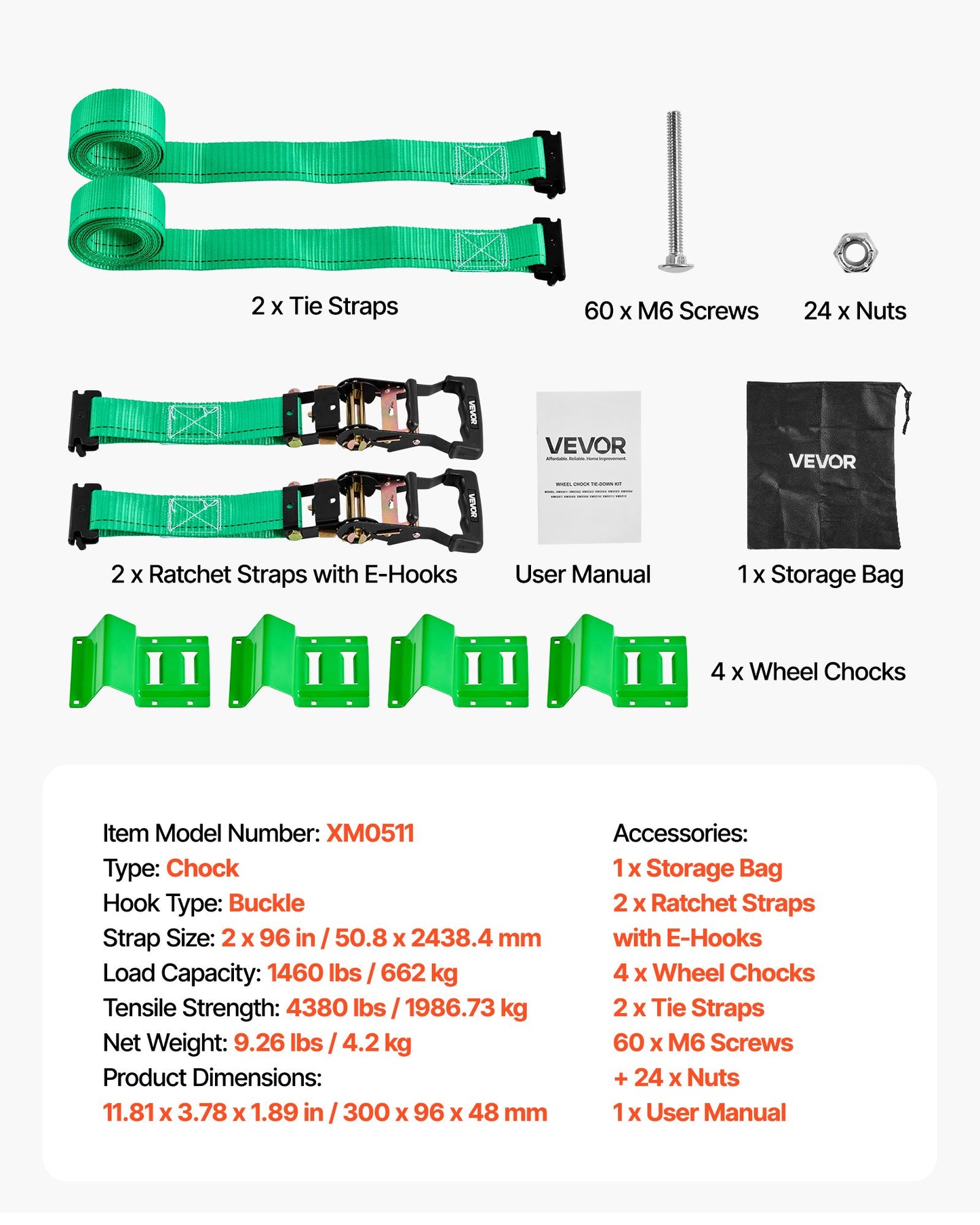 Wheel Chock Tie-Down Kit, Chock-Style Trailer Tie Down Strap, Car Tie Down Kit with Buckle, Break Strength 1986.73 kg & Working Load 662 kg Motorcycle Tie-Down System for ATVs, UTVs & Trailers - Image 7