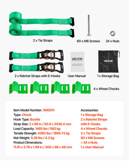 Wheel Chock Tie-Down Kit, Chock-Style Trailer Tie Down Strap, Car Tie Down Kit with Buckle, Break Strength 1986.73 kg & Working Load 662 kg Motorcycle Tie-Down System for ATVs, UTVs & Trailers - Image 7