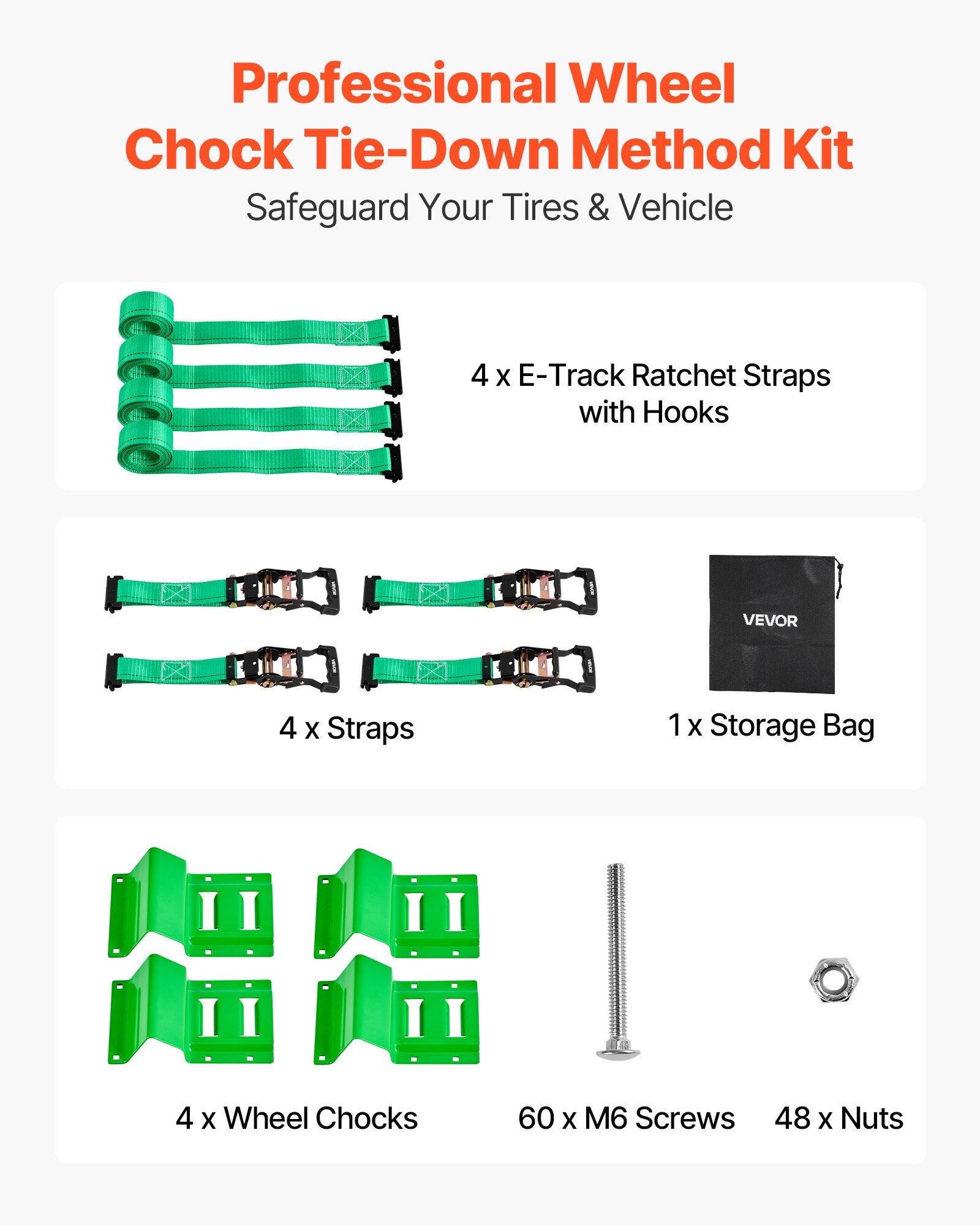 Wheel Chock Tie-Down Kit, Chock-Style Trailer Tie Down Strap, Car Tie Down Kit with Buckle, Break Strength 1986.73 kg & Working Load 662 kg Motorcycle Tie-Down System E-Hooks for ATVs, UTVs - Image 2