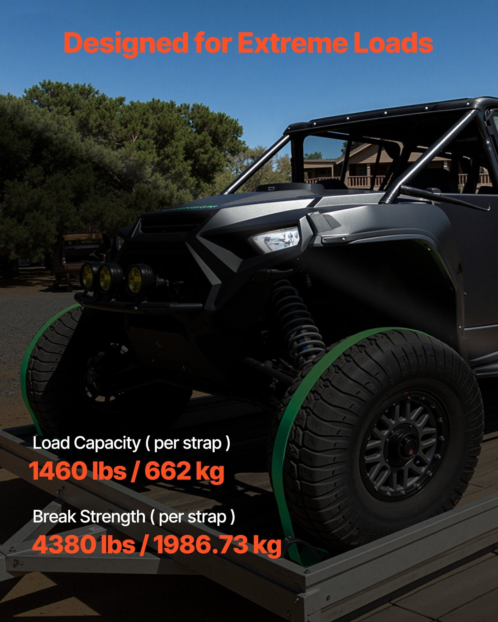 Wheel Chock Tie-Down Kit, Chock-Style Trailer Tie Down Strap, Car Tie Down Kit with Buckle, Break Strength 1986.73 kg & Working Load 662 kg Motorcycle Tie-Down System E-Hooks for ATVs, UTVs - Image 3