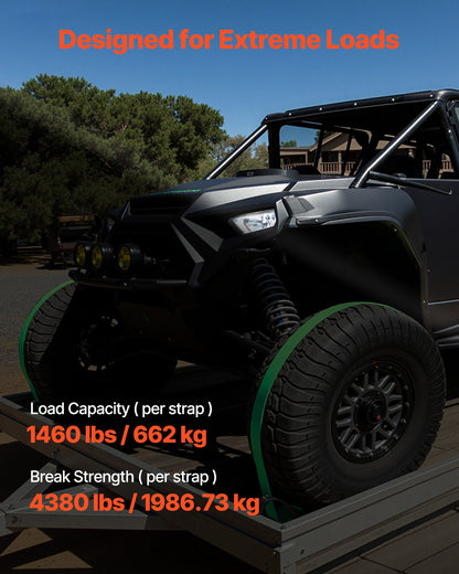 Wheel Chock Tie-Down Kit, Chock-Style Trailer Tie Down Strap, Car Tie Down Kit with Buckle, Break Strength 1986.73 kg & Working Load 662 kg Motorcycle Tie-Down System E-Hooks for ATVs, UTVs - Image 3
