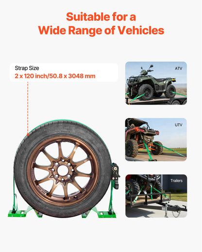 Wheel Chock Tie-Down Kit, Chock-Style Trailer Tie Down Strap, Car Tie Down Kit with Buckle, Break Strength 1986.73 kg & Working Load 662 kg Motorcycle Tie-Down System E-Hooks for ATVs, UTVs - Image 4