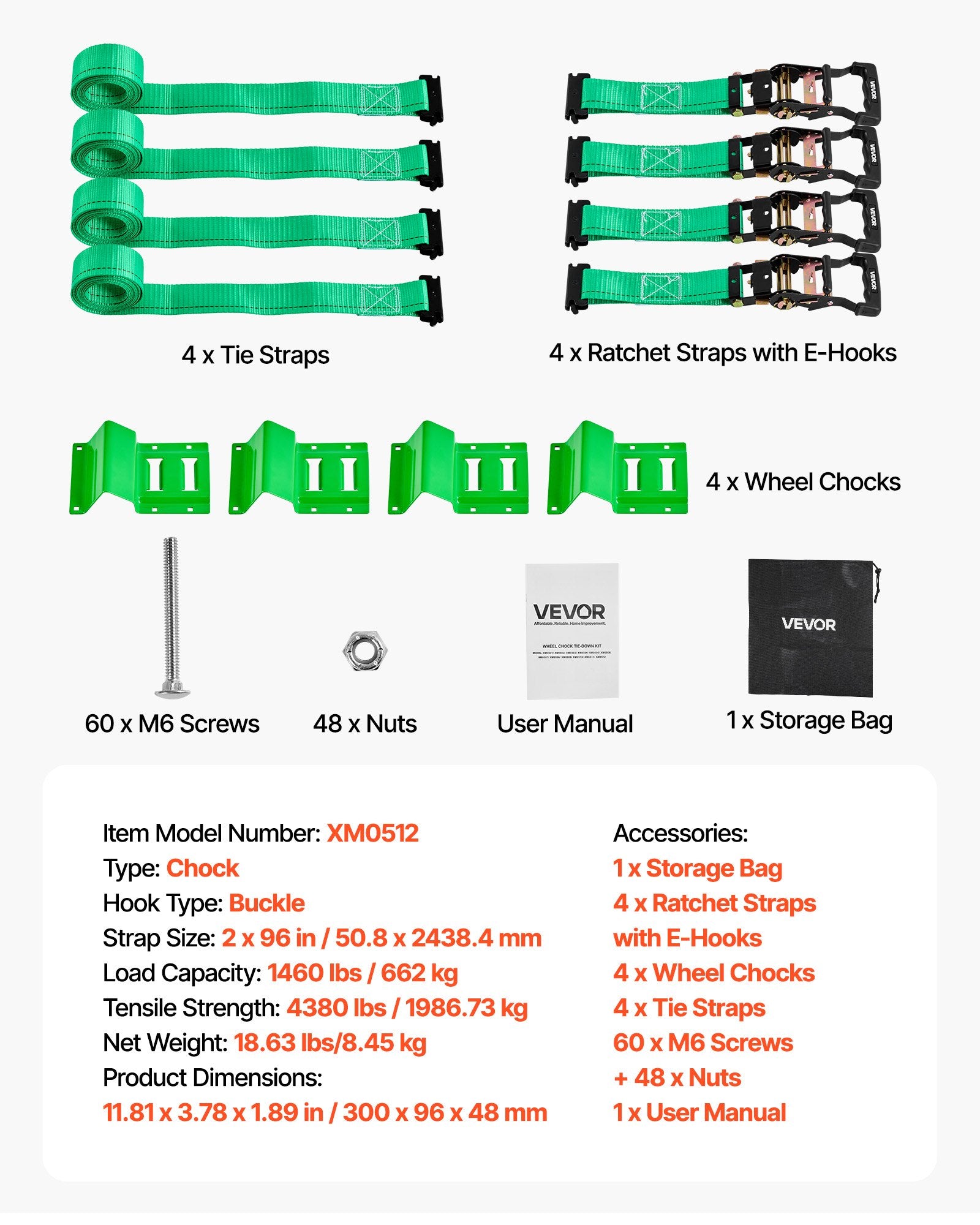 Wheel Chock Tie-Down Kit, Chock-Style Trailer Tie Down Strap, Car Tie Down Kit with Buckle, Break Strength 1986.73 kg & Working Load 662 kg Motorcycle Tie-Down System E-Hooks for ATVs, UTVs - Image 7