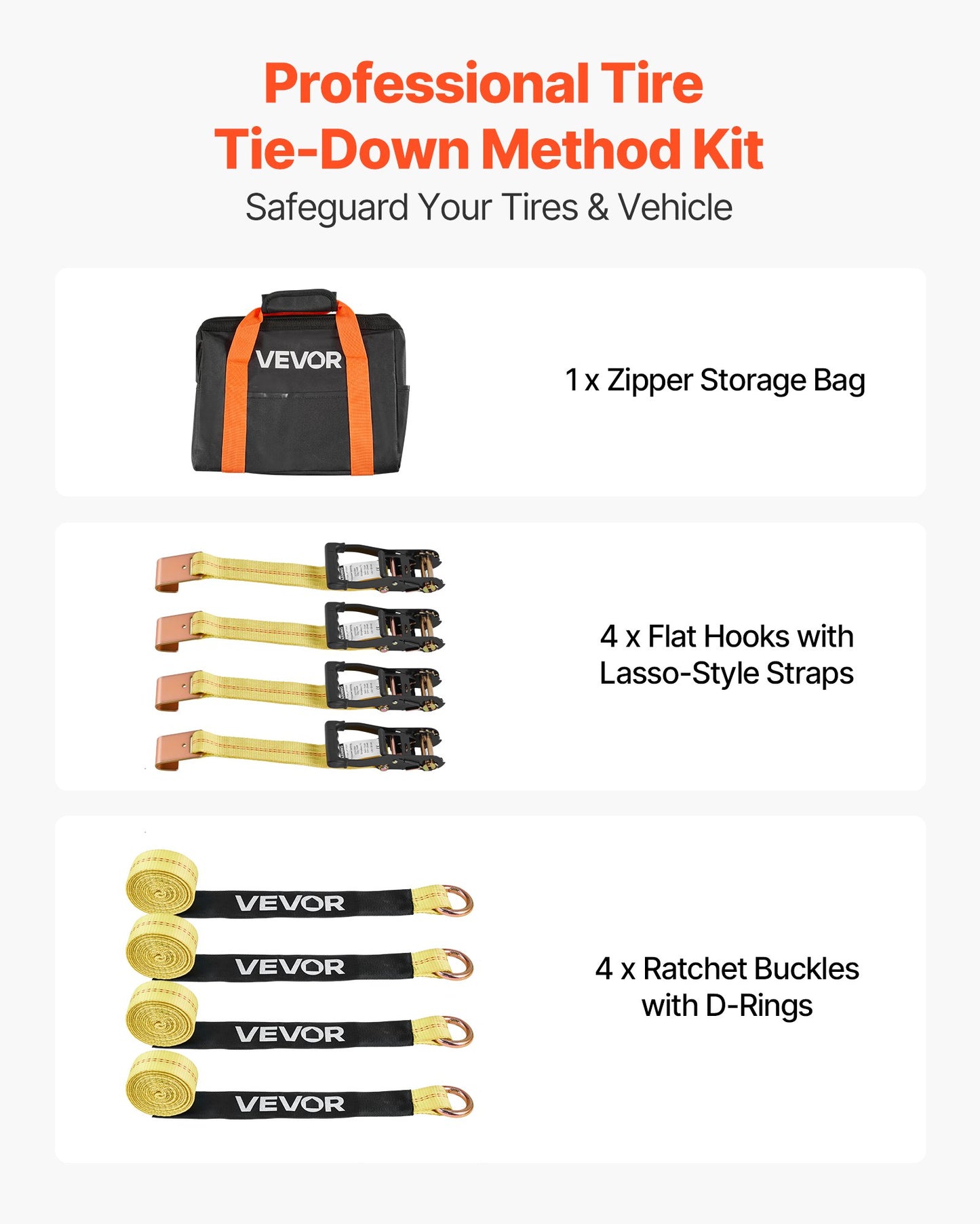 Wheel Chock Tie-Down Kit, Tire-Style Motorcycle Tie-Down System, Car Tie Down Kit with Flat Hook, Break Strength 4540 kg & Working Load 1512 kg Trailer Tie Down Strap for ATVs, SUVs, Trailers - Image 2