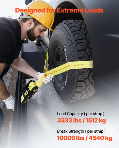 Wheel Chock Tie-Down Kit, Tire-Style Motorcycle Tie-Down System, Car Tie Down Kit with Flat Hook, Break Strength 4540 kg & Working Load 1512 kg Trailer Tie Down Strap for ATVs, SUVs, Trailers - Image 3