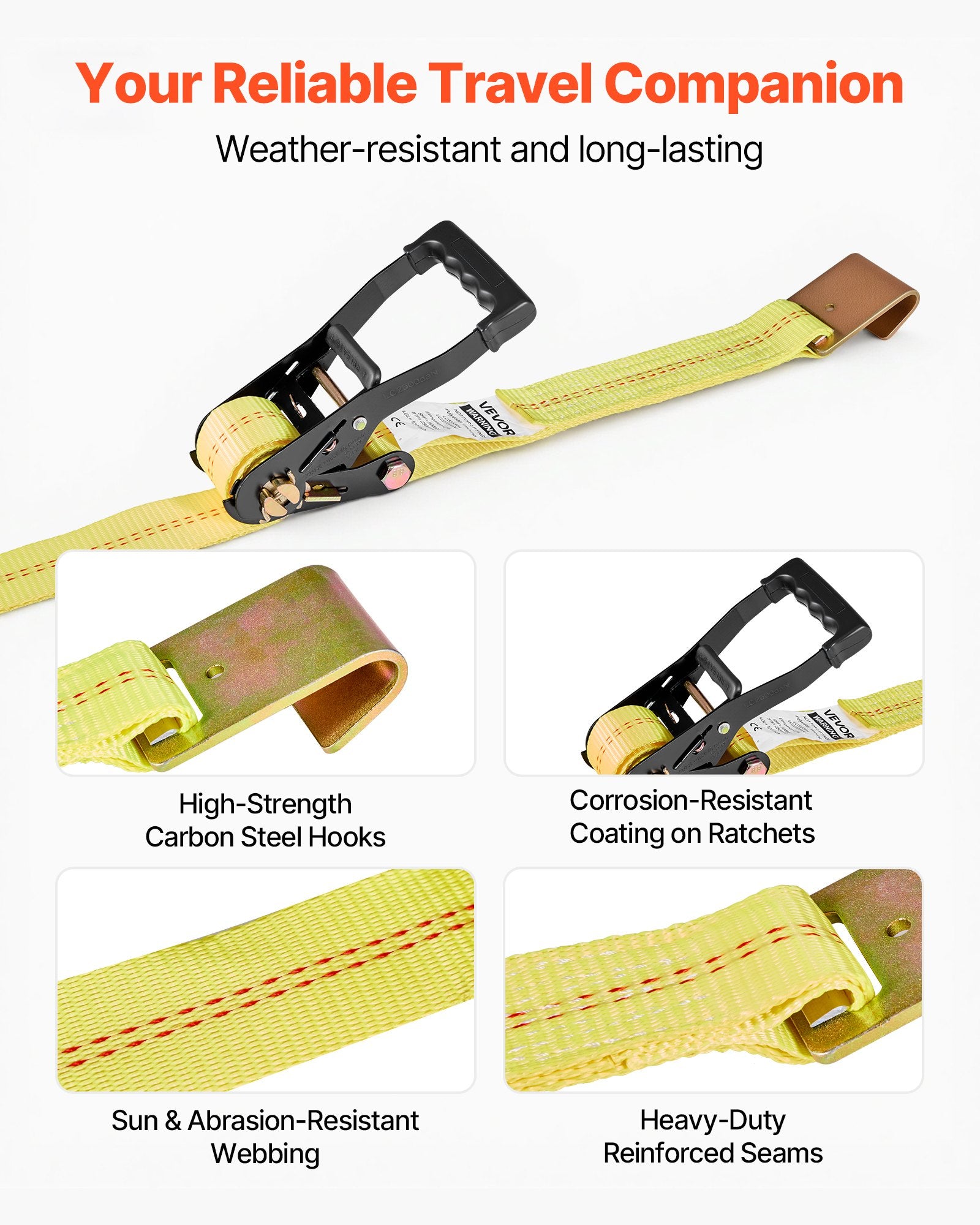 Wheel Chock Tie-Down Kit, Tire-Style Motorcycle Tie-Down System, Car Tie Down Kit with Flat Hook, Break Strength 4540 kg & Working Load 1512 kg Trailer Tie Down Strap for ATVs, SUVs, Trailers - Image 6