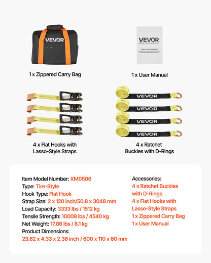 Wheel Chock Tie-Down Kit, Tire-Style Motorcycle Tie-Down System, Car Tie Down Kit with Flat Hook, Break Strength 4540 kg & Working Load 1512 kg Trailer Tie Down Strap for ATVs, SUVs, Trailers - Image 7
