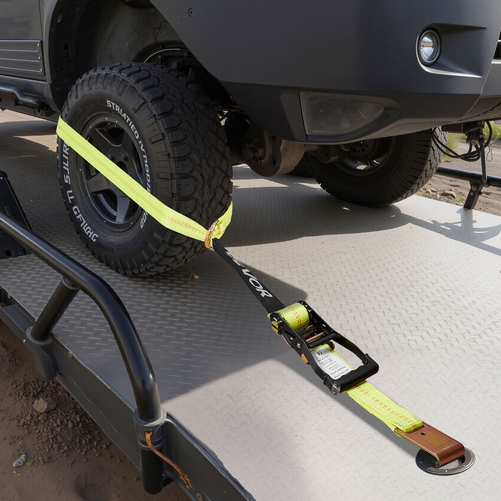 Wheel Chock Tie-Down Kit, Tire-Style Motorcycle Tie-Down System, Car Tie Down Kit with Flat Hook, Break Strength 4540 kg & Working Load 1512 kg Trailer Tie Down Strap for ATVs, SUVs, Trailers - Image 8