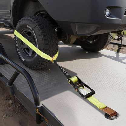 Wheel Chock Tie-Down Kit, Tire-Style Motorcycle Tie-Down System, Car Tie Down Kit with Flat Hook, Break Strength 4540 kg & Working Load 1512 kg Trailer Tie Down Strap for ATVs, SUVs, Trailers - Image 8