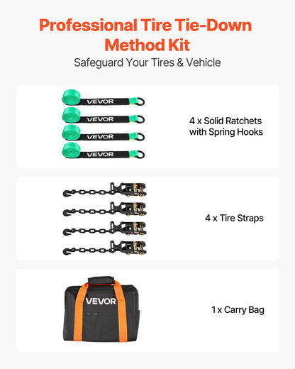 Wheel Chock Tie-Down Kit, Tire-Style Tow Dolly Strap, Car Tie Down Kit with Heavy-Duty Hook, Break Strength 4540 kg & Working Load 1512 kg Motorcycle Tie-Down System with O-Ring for ATV, SUV - Image 2
