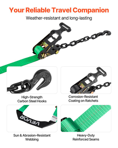Wheel Chock Tie-Down Kit, Tire-Style Tow Dolly Strap, Car Tie Down Kit with Heavy-Duty Hook, Break Strength 4540 kg & Working Load 1512 kg Motorcycle Tie-Down System with O-Ring for ATV, SUV - Image 6