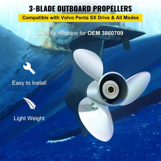 Outboard Propeller, Replace for OEM 3860709, 3-Blade 14.5\" x 21\" Pitch Steel Boat Propeller, Compatible with Volvo Penta SX Drive All Models, with 19 Tooth Splines, RH - Image 2