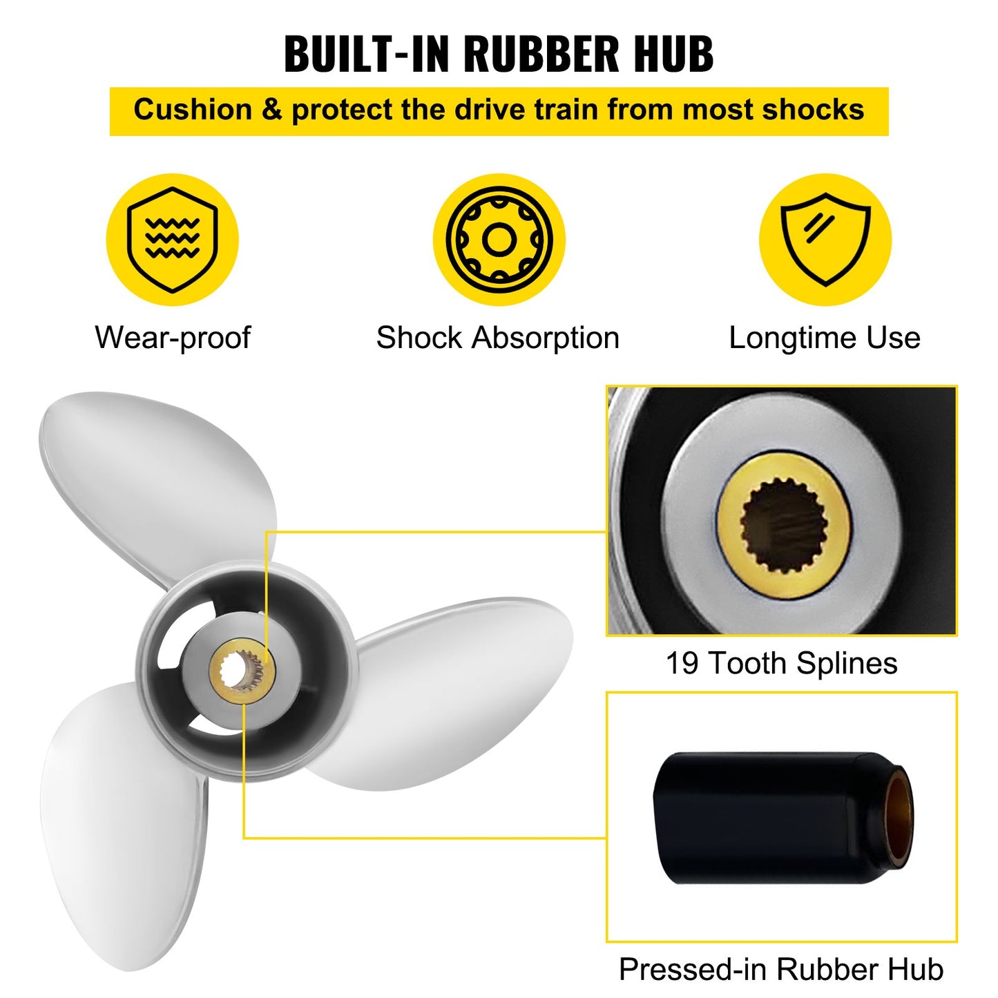 Outboard Propeller, Replace for OEM 3860709, 3-Blade 14.5\" x 21\" Pitch Steel Boat Propeller, Compatible with Volvo Penta SX Drive All Models, with 19 Tooth Splines, RH - Image 5