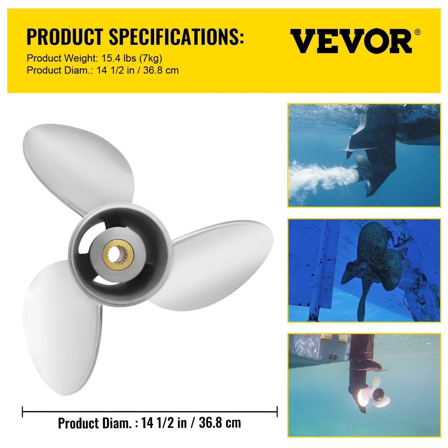 Outboard Propeller, Replace for OEM 3860709, 3-Blade 14.5\" x 21\" Pitch Steel Boat Propeller, Compatible with Volvo Penta SX Drive All Models, with 19 Tooth Splines, RH - Image 7