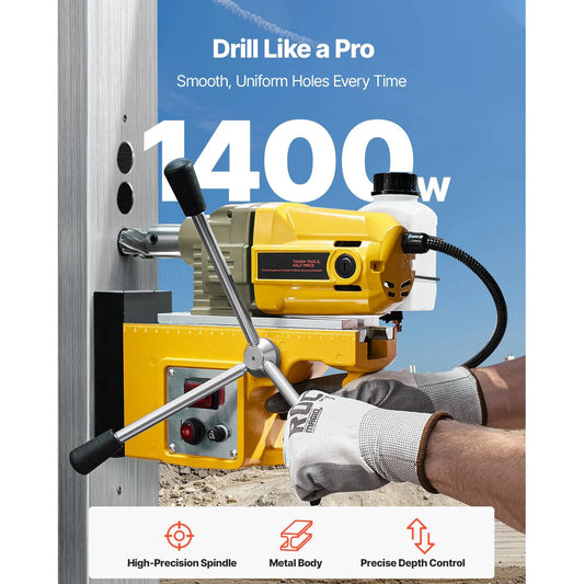 Magnetic Drill, 1400W Motor 1.6 in Boring Diameter, 2810 lbf Portable Electric Mag Drill Press, with 11 Coring Bits, 800 RPM Speed, Drilling Machine for Metal Surface, Home Improvement Industry - Image 2