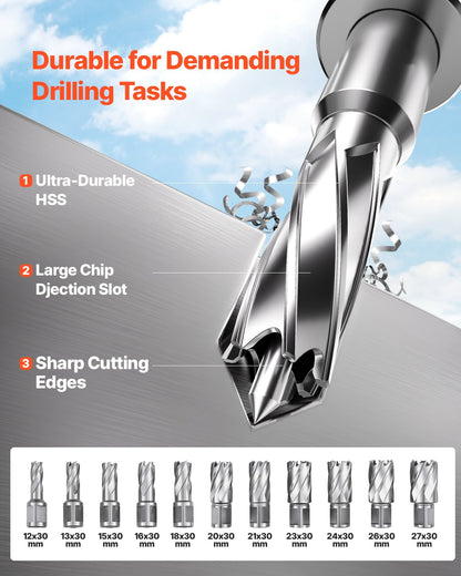 Magnetic Drill, 1400W Motor 1.6 in Boring Diameter, 2810 lbf Portable Electric Mag Drill Press, with 11 Coring Bits, 800 RPM Speed, Drilling Machine for Metal Surface, Home Improvement Industry - Image 4