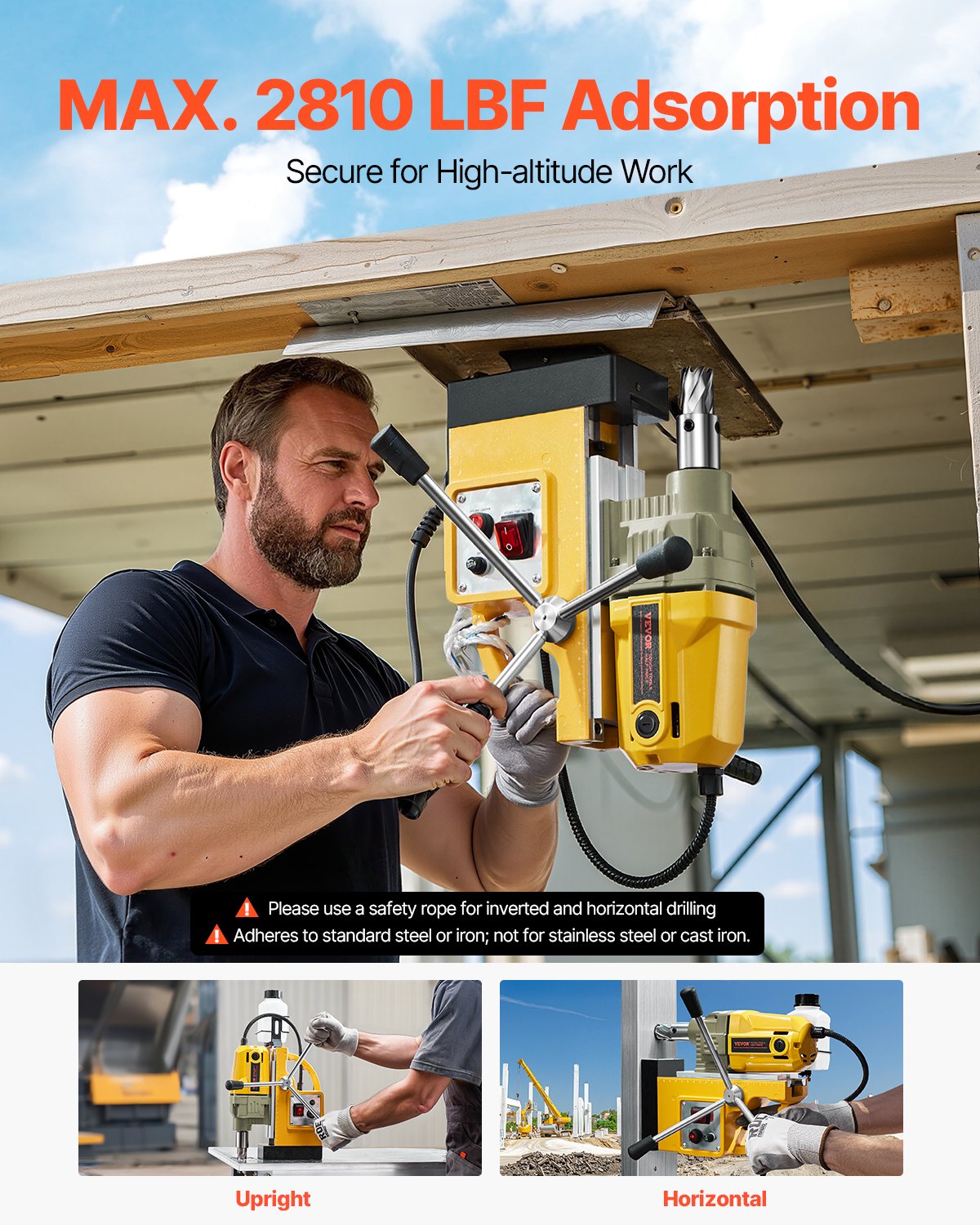 Magnetic Drill, 1400W Motor 1.6 in Boring Diameter, 2810 lbf Portable Electric Mag Drill Press, with 11 Coring Bits, 800 RPM Speed, Drilling Machine for Metal Surface, Home Improvement Industry - Image 5