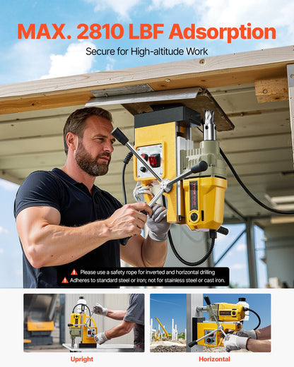 Magnetic Drill, 1400W Motor 1.6 in Boring Diameter, 2810 lbf Portable Electric Mag Drill Press, with 11 Coring Bits, 800 RPM Speed, Drilling Machine for Metal Surface, Home Improvement Industry - Image 5