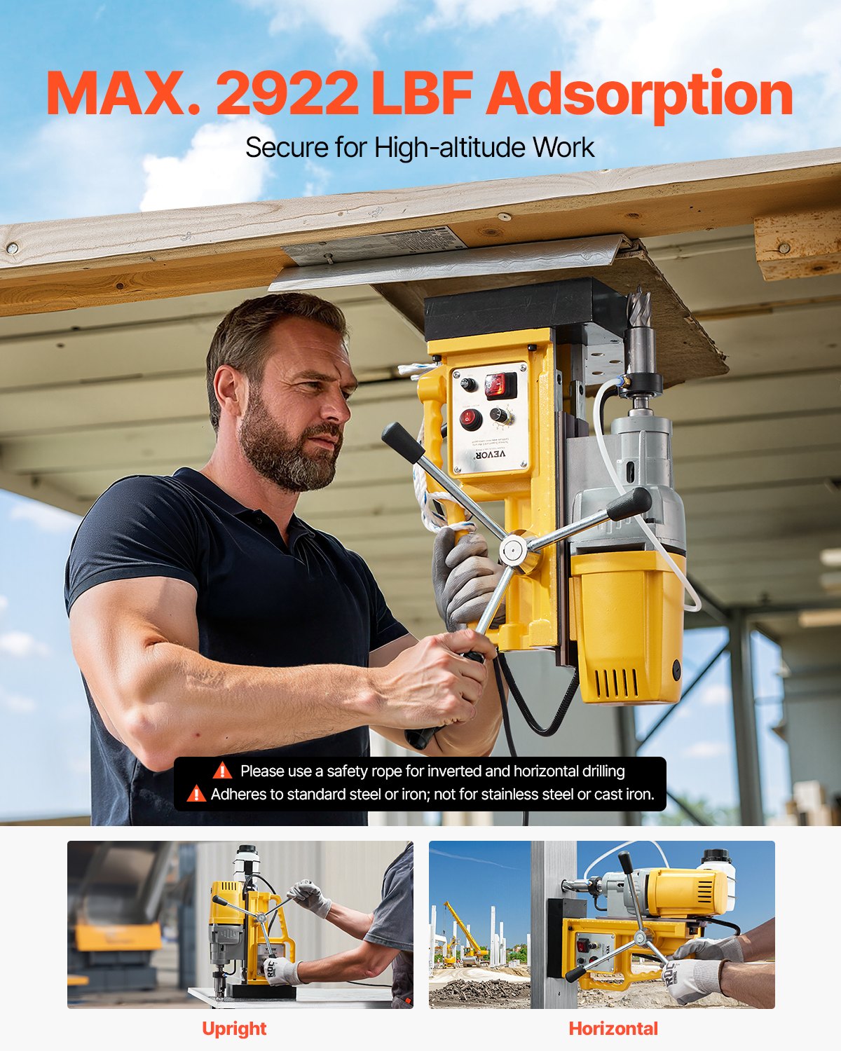 Magnetic Drill, 1400W Motor 2 in Boring Diameter, 2922 lbf Portable Electric Mag Drill Press, 0-750 RPM Variable Speed, Drilling Machine for Metal Surface, Industrial and Home Improvement - Image 5