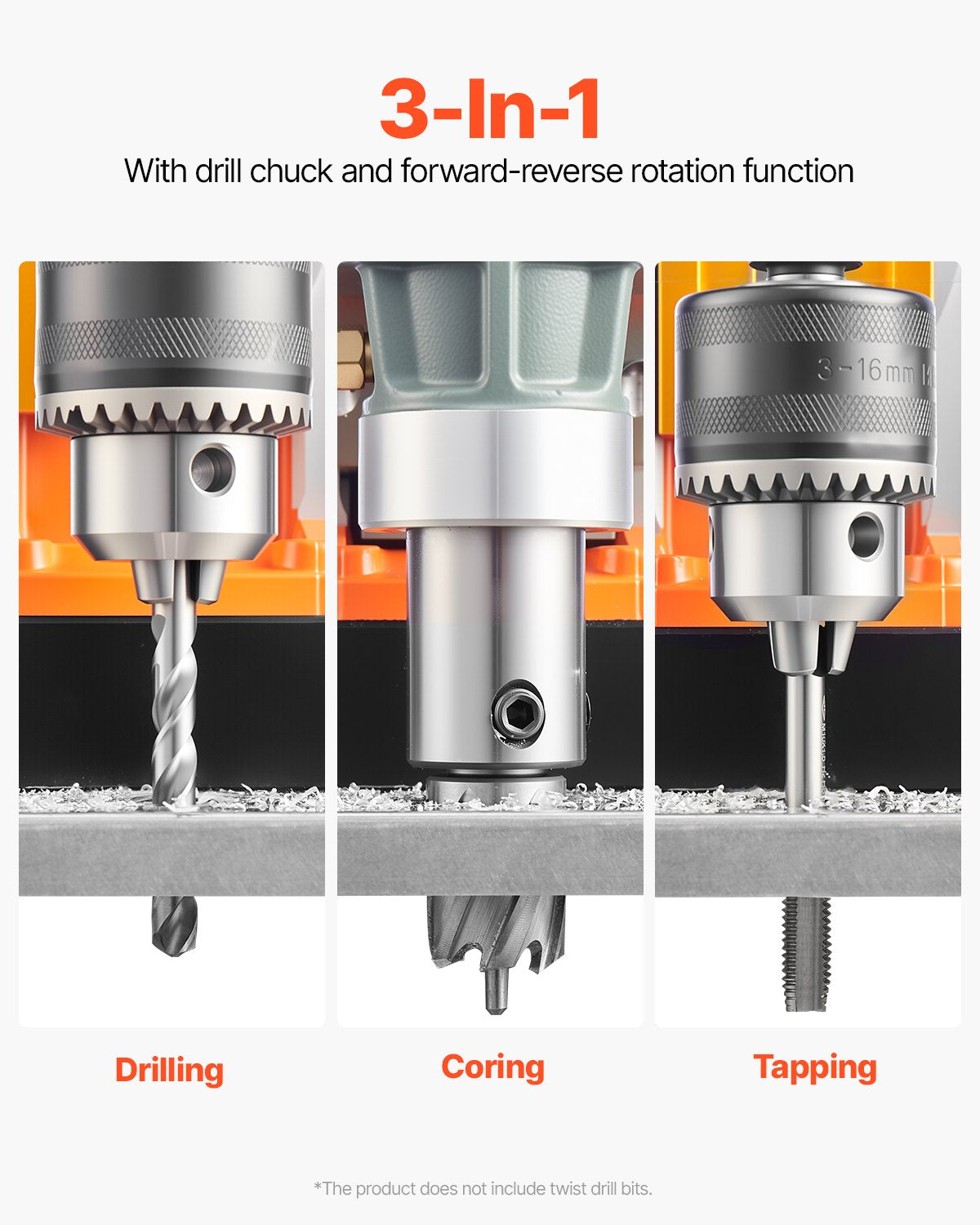 Magnetic Drill, 1450W Motor 1.6 in Boring Diameter, 2810 lbf Portable Electric Mag Drill Press, with 2 Coring Bits, Variable Speed, Drilling Machine for Metal Surface, Home Improvement Industry - Image 3