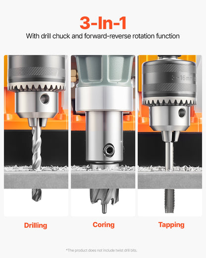 Magnetic Drill, 1450W Motor 1.6 in Boring Diameter, 2810 lbf Portable Electric Mag Drill Press, with 2 Coring Bits, Variable Speed, Drilling Machine for Metal Surface, Home Improvement Industry - Image 3