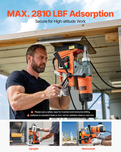 Magnetic Drill, 1450W Motor 1.6 in Boring Diameter, 2810 lbf Portable Electric Mag Drill Press, with 2 Coring Bits, Variable Speed, Drilling Machine for Metal Surface, Home Improvement Industry - Image 5