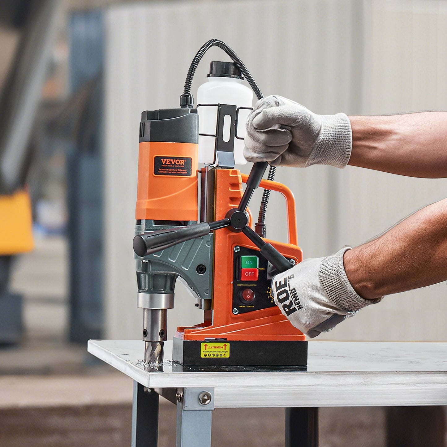 Magnetic Drill, 1450W Motor 1.6 in Boring Diameter, 2810 lbf Portable Electric Mag Drill Press, with 2 Coring Bits, Variable Speed, Drilling Machine for Metal Surface, Home Improvement Industry - Image 8