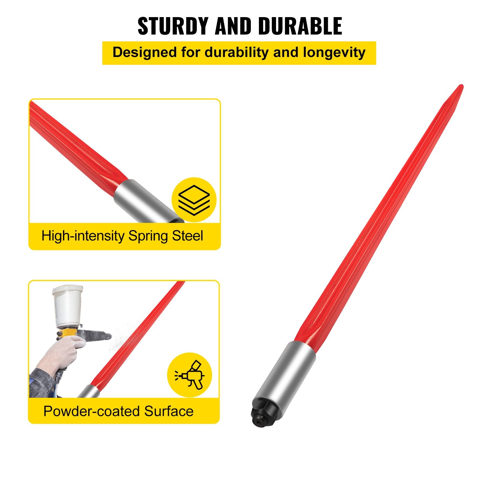 Hay Spear 32" Bale Spear 1350 lbs Capacity, Bale Spike Quick Attach Square Hay Bale Spears 1.4" Wide, Red Coated Bale Forks, Bale Hay Spike with Hex Nut & Sleeve for Buckets Tractors Loaders - Image 3