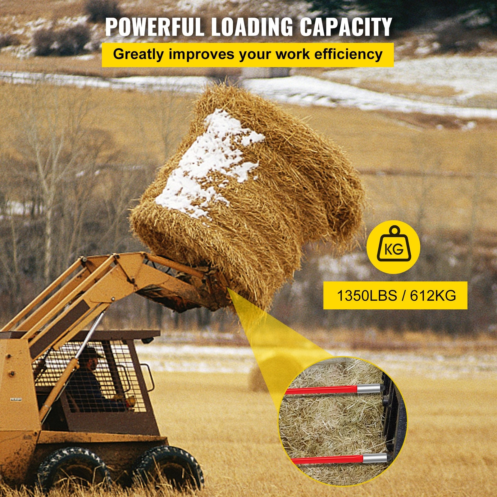 Hay Spear 32" Bale Spear 1350 lbs Capacity, Bale Spike Quick Attach Square Hay Bale Spears 1.4" Wide, Red Coated Bale Forks, Bale Hay Spike with Hex Nut & Sleeve for Buckets Tractors Loaders - Image 4