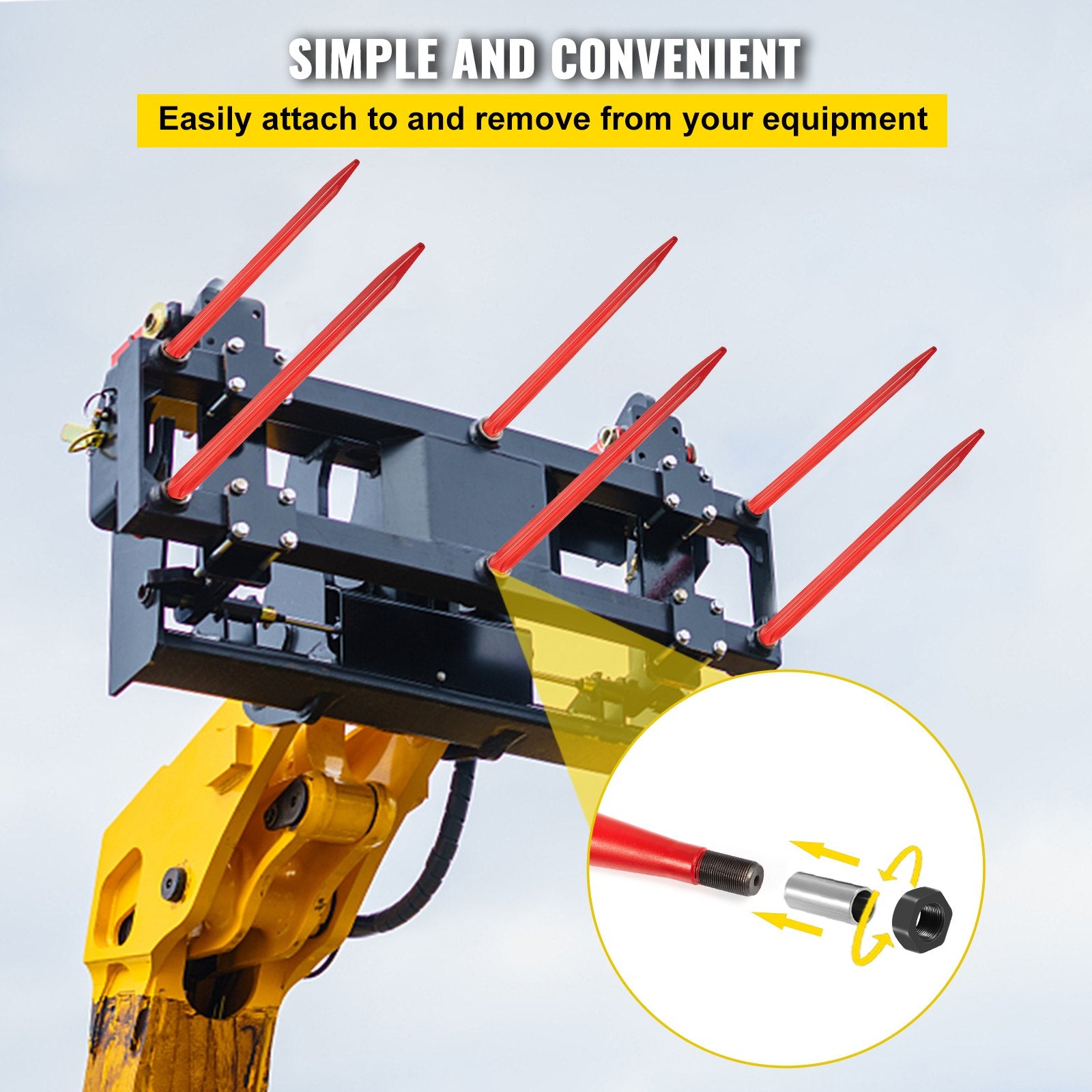 Hay Spear 32" Bale Spear 1350 lbs Capacity, Bale Spike Quick Attach Square Hay Bale Spears 1.4" Wide, Red Coated Bale Forks, Bale Hay Spike with Hex Nut & Sleeve for Buckets Tractors Loaders - Image 5