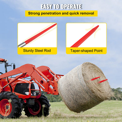 Hay Spear 32" Bale Spear 1350 lbs Capacity, Bale Spike Quick Attach Square Hay Bale Spears 1.4" Wide, Red Coated Bale Forks, Bale Hay Spike with Hex Nut & Sleeve for Buckets Tractors Loaders - Image 6
